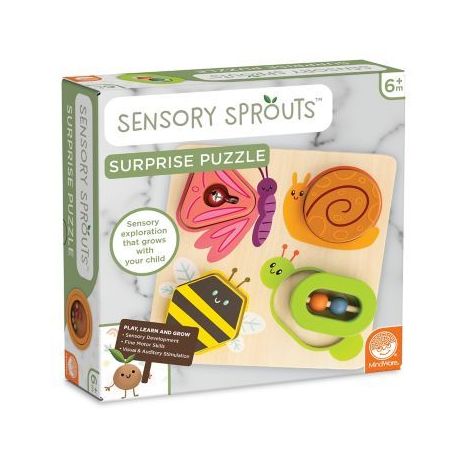 Jucarie senzoriala din lemn, de tip puzzle, pentru bebelusi, Sensory Sprouts Surprise Puzzle - imagine 6